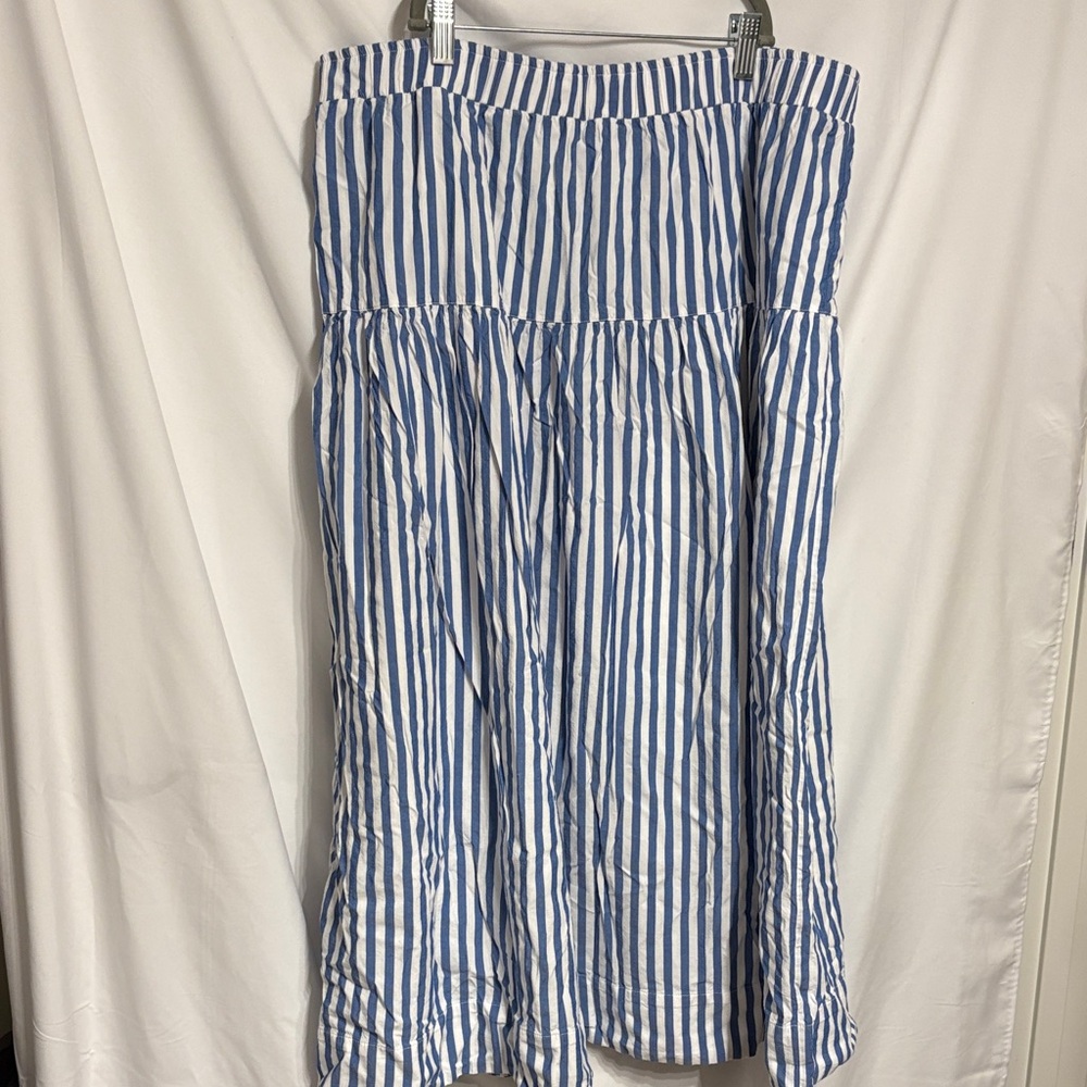 LOFT Preppy Ice Blue and White A-Line Maxi Skirt SZ XL